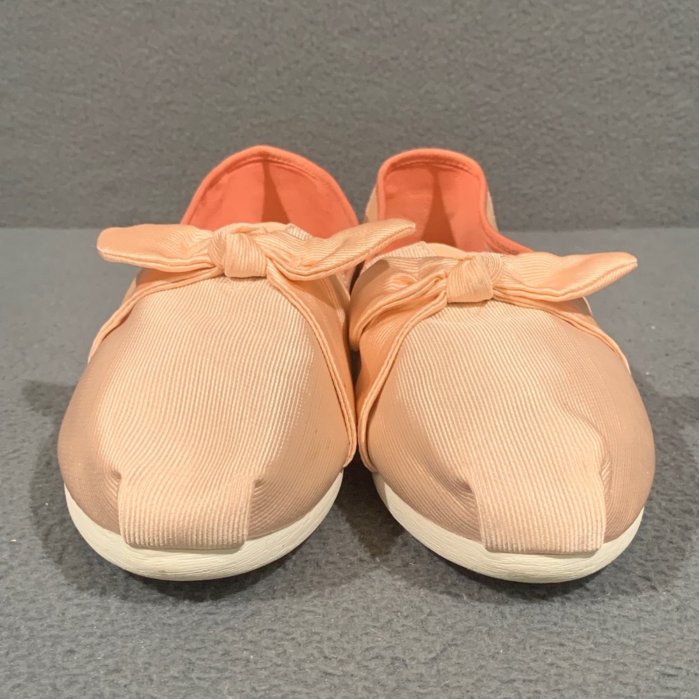 TOMS Alpargata Bow Shoes Women Size 7.5 Peach Grosgrain Slip On Balletcore Flats